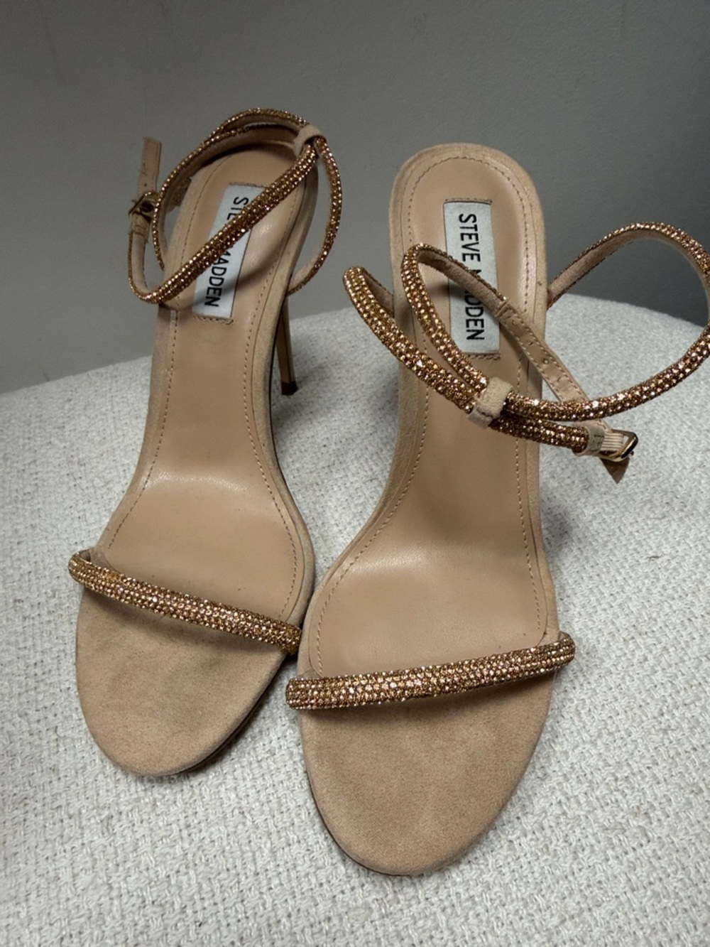 Steve Madden Nude Gold Beaded Ankle-Strap Heels